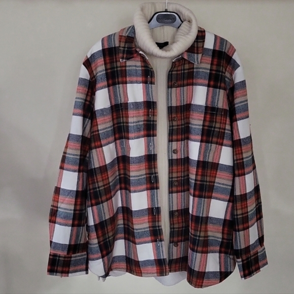 J. Crew Sherpa Lined Oversized Plaid Flannel Shacket - Picture 2 of 16